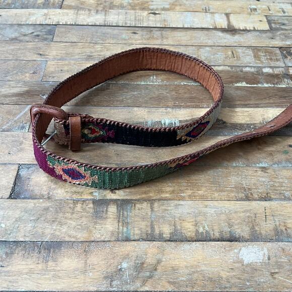The Leather Belt 34 Handcrafted Multicolor Southwestern Woven Vintage main image 13